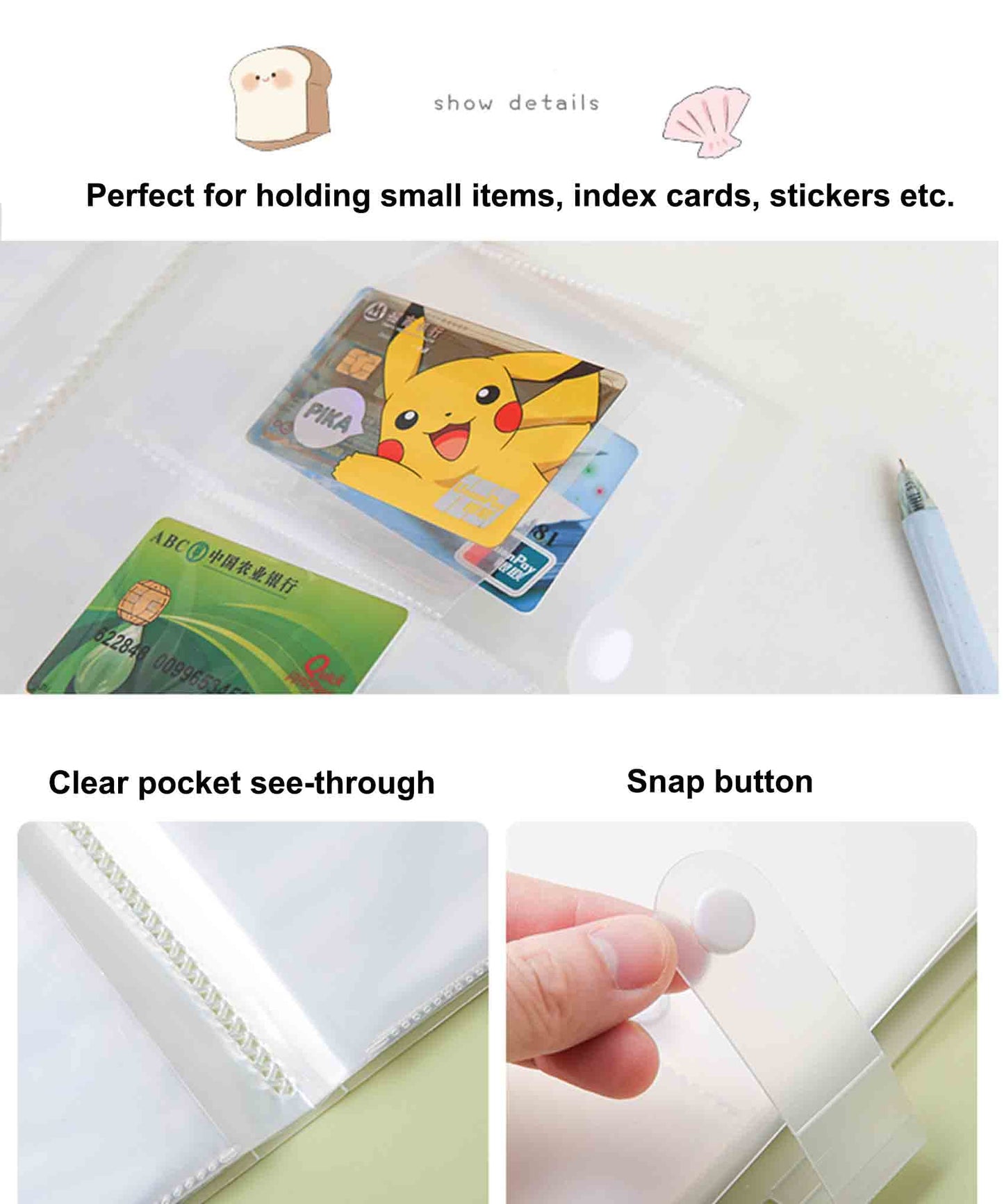 YOAVIP 3x5 Index Cards Clear Plastic Holder Organizer Pouches Book Binder 40 Page Hold 160 Cards 4 Pack
