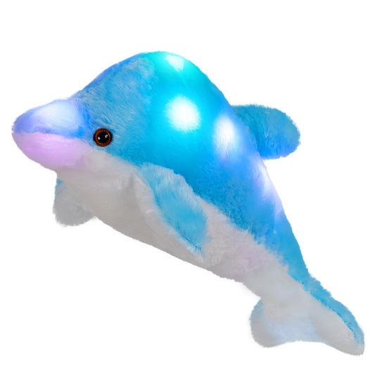 Bstaofy 10''Light up Dolphin Stuffed Animal Night Light Colorful Glowing Dolphin Soft LED Plush Toys Gift for Kids on Christmas Birthday Festivals, Blue