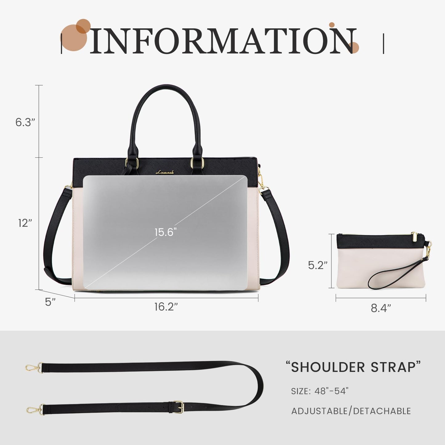 LOVEVOOK Laptop Bag for Women, Waterproof Leather Laptop Tote Bag, Large Professional Work Bag Purse & Business Computer Briefcase for Office, Teacher, Gifts, Beige & Black Two-tone