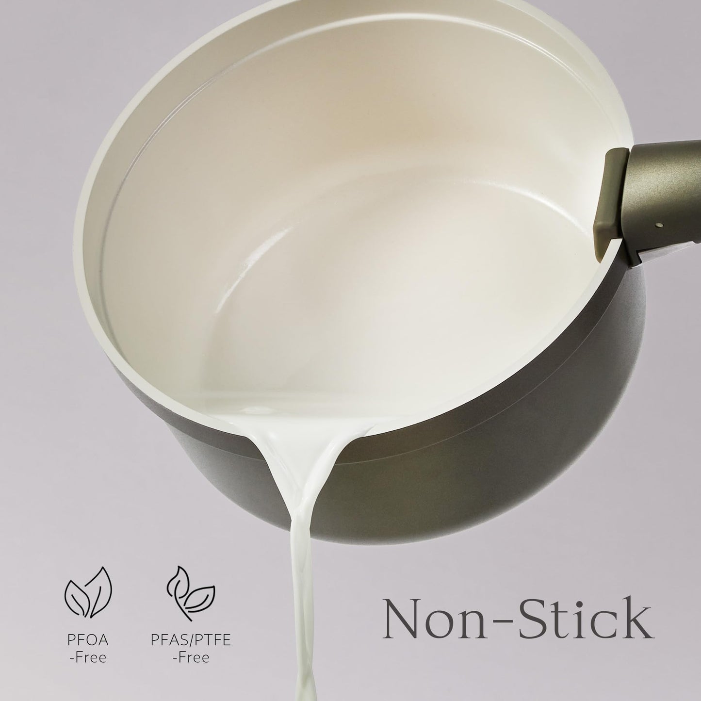 CAROTE Ceramic Saucepan Set 5.5QT/3QT/2QT，Nonstick Cooking Pots Set with Detachable Handles，Non-toxic Stock Pots with Lid，Induction Comptable，PFAS and PFOA Free，Olive Green