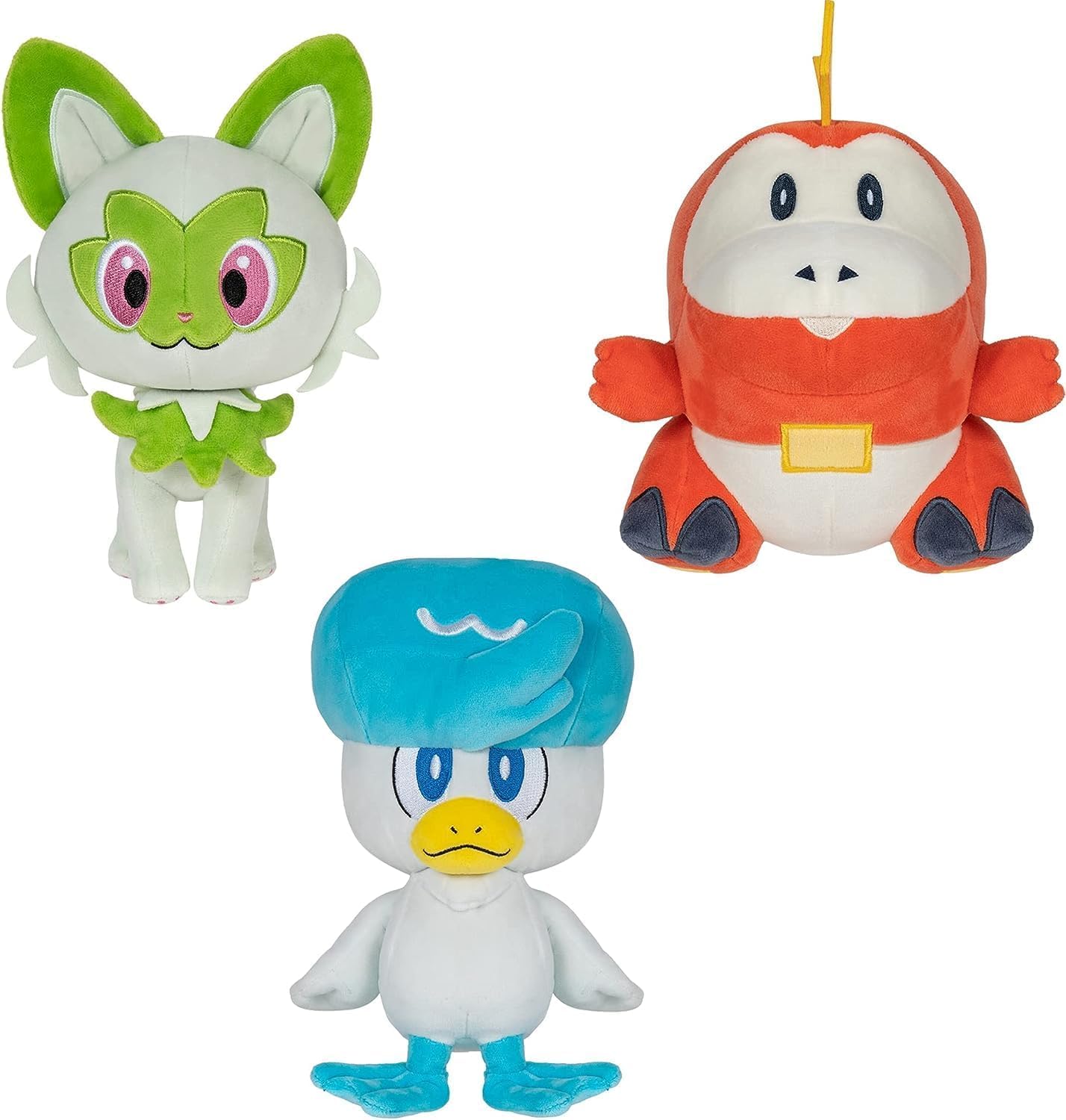Pokémon Paldea First Partner Plush 3 Pack - 8-Inch Pokemon Plush of Fuecoco, Quaxly, and Sprigatito