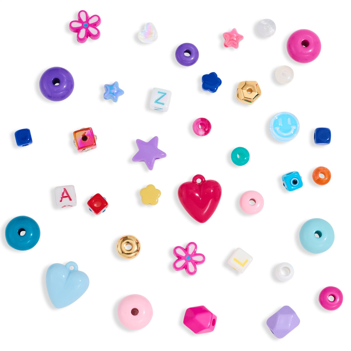 MINIMISSMIANYC Bead Bag Charm Kit for Girls,Big Colorful Beaded Heart Flower Letter A-Z Keychain Making Kit Key Chain DIY Charm Supplies Carft Accessoriess Jewelry for Women Kids Boys