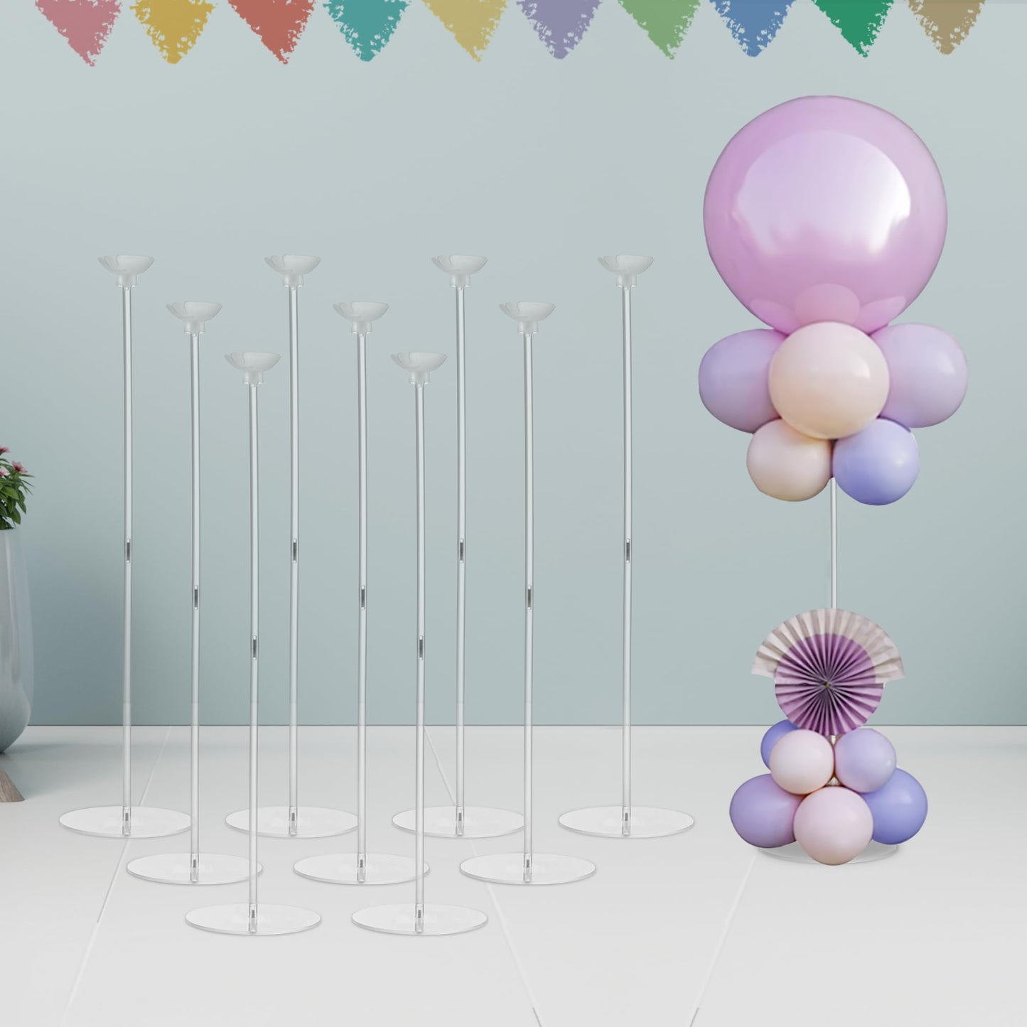 Hanna Roberts Clear Acrylic Balloon Stands for Centerpieces, 25.6 inch 10 Pack Balloon Centerpiece Stand for Tables, Balloon Holder For Wedding Birthday Party Decorations (Balloons Not Included)