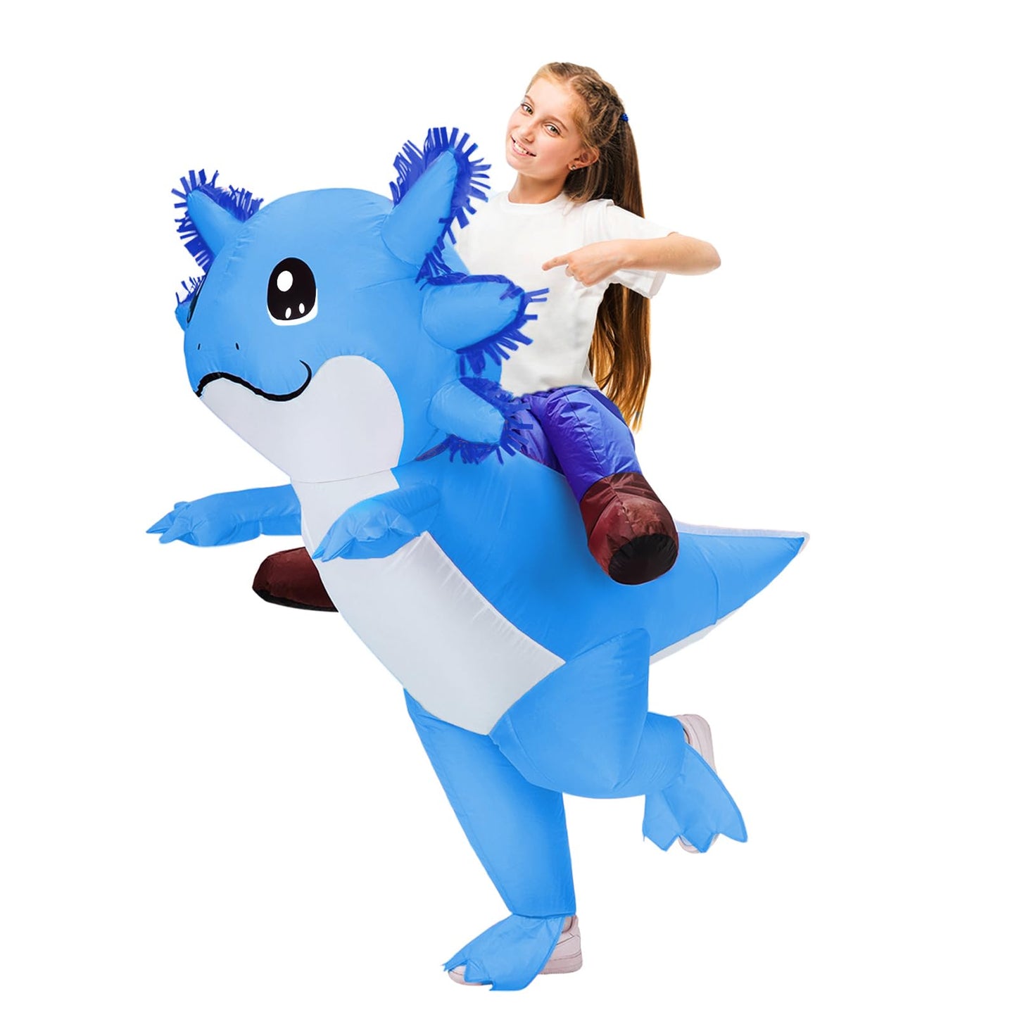 Stegosaurus Inflatable Axolotl Costume for Kids Halloween Costumes Kid Blow Up Costume Ride on Axolotl Costumes for Boys Girls Cosplay Party