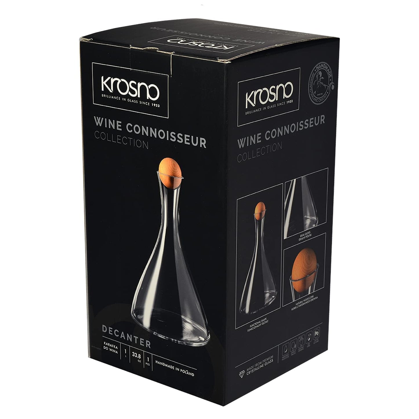 Krosno Wine Carafe Decanter, 33.8 oz, Avant-Garde Collection, Ideal for Home, Restaurants, and Parties, Lead-Free Crystal, Handwash Only, Made in Europe