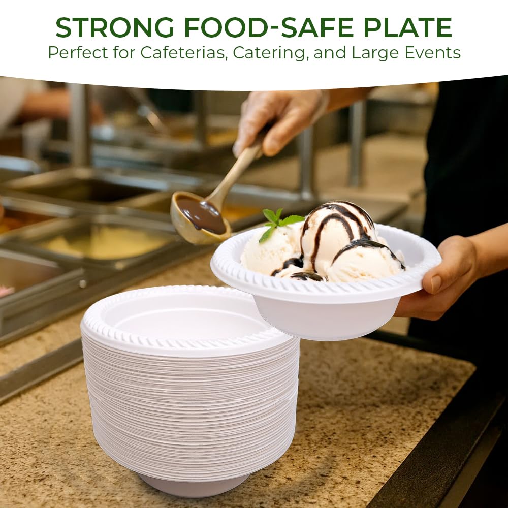 Betta 5 Oz Disposable Plastic Small Dessert Bowls, White, 800 Count, Bulk Case for Schools, Breakrooms and Cafeteria, Microwave Safe (8 Pack Per Box x100)