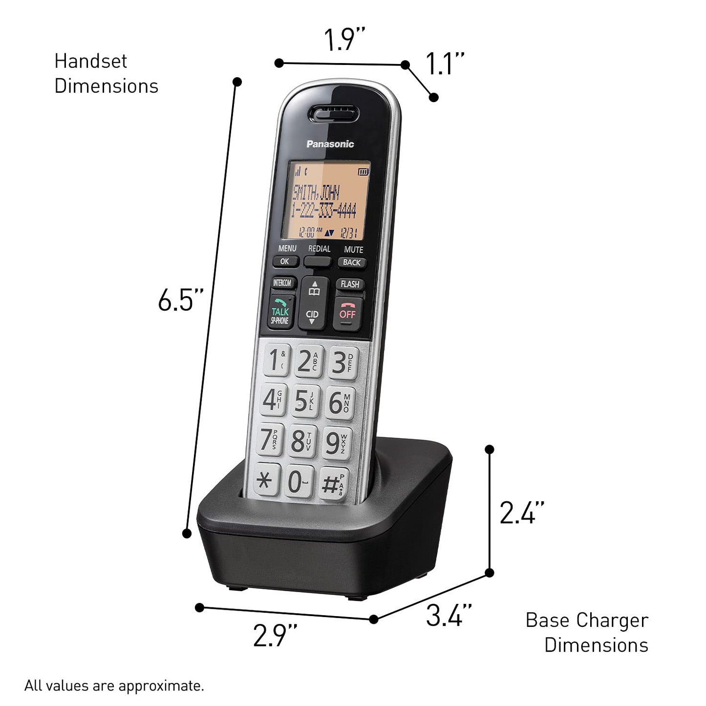 Panasonic Compact Cordless Phone with DECT 6.0, 1.6" Amber LCD and Illuminated HS Keypad, Call Block, Caller ID, Multiple Display Languages - 2 Handset - KX-TGB812S (Black/Silver)