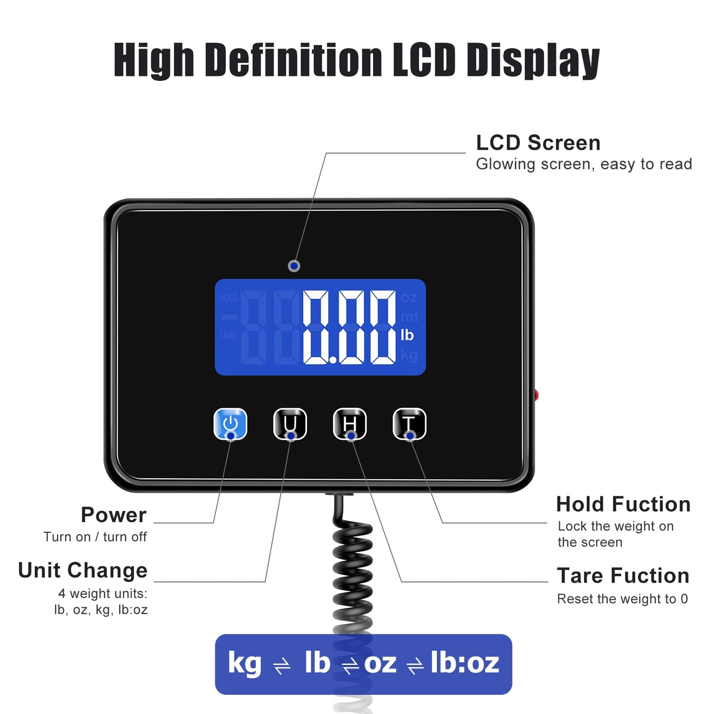 KUAIVO Shipping Scale, 660lbs Heavy Duty Digital Postal Scale for Packages, 0.35oz High Accurate Postage Scale for Small Business, Luggage, Home Use, Battery & Charging Cable Include