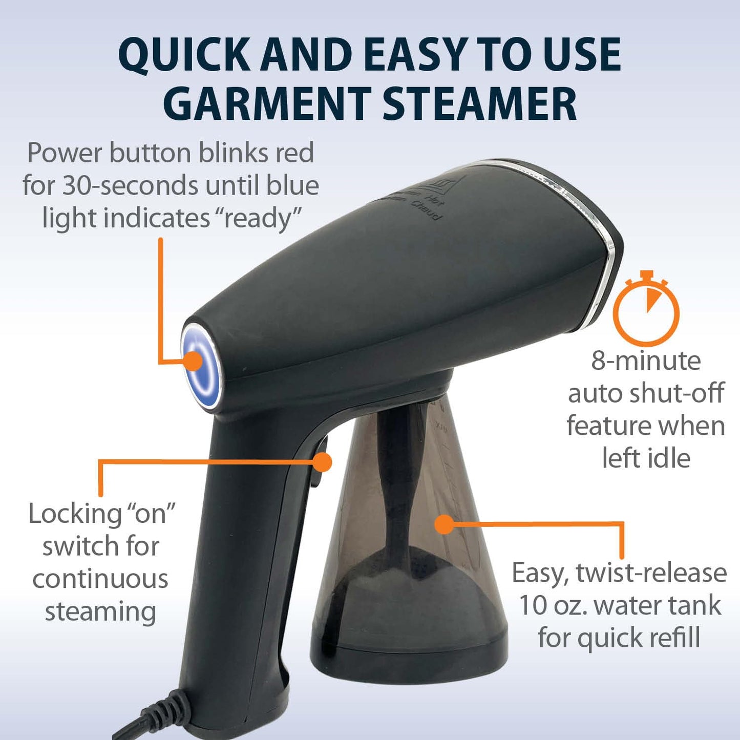 Voyager Cloud Handheld Clothes Steamer, 1650W power, Lightweight Garment and Fabric Steamer, Matte Black