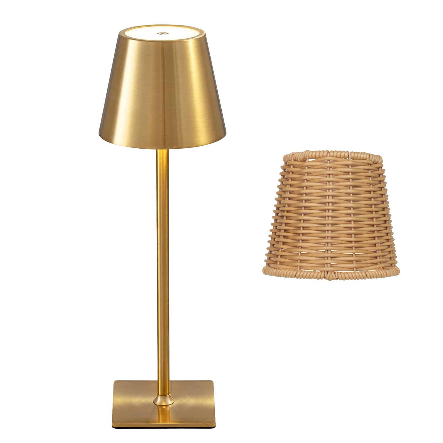 Mr. White Outdoor Waterproof Cordless Wireless Rechargeable Portable Top Touch Battery Operated Powered LED Table Lamp Desk Lamp Lights for Restaurant Kitchen Patio Dinner Dining (Gold)