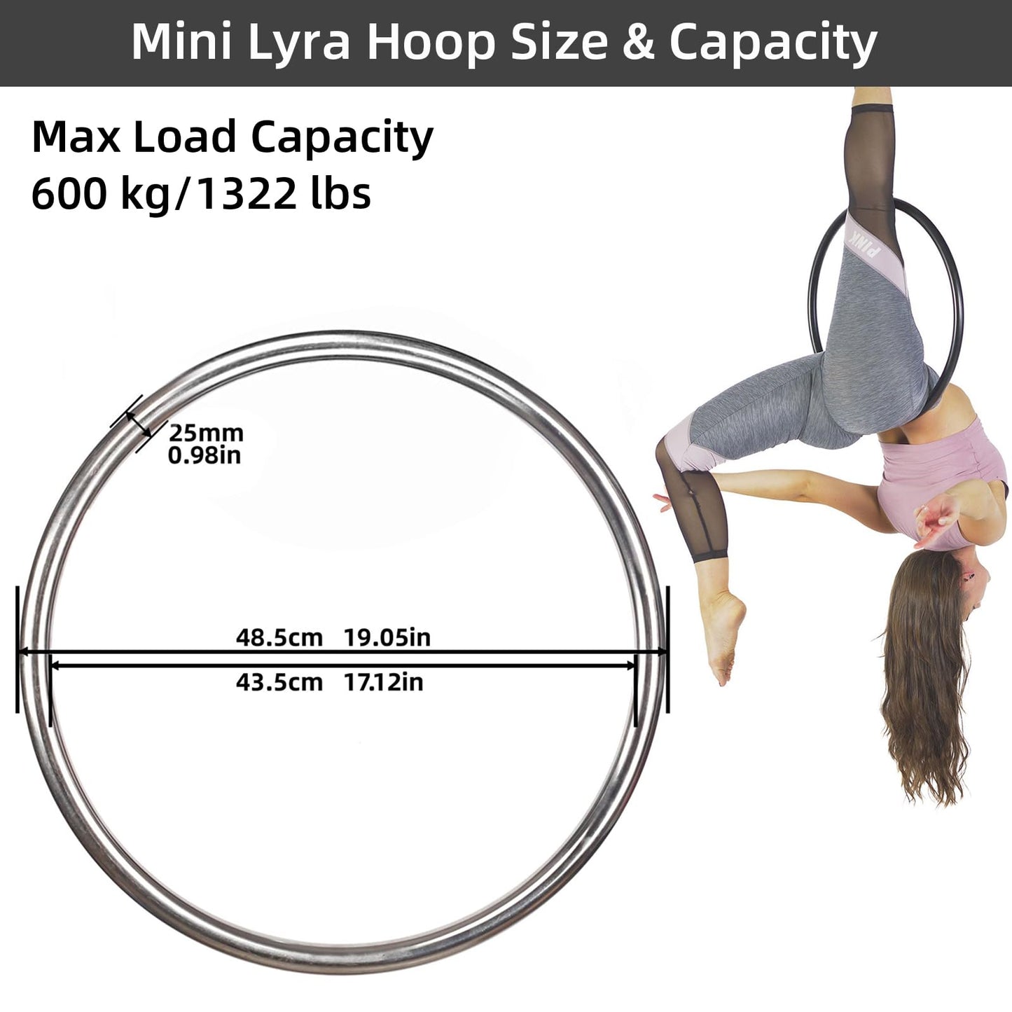 PRIOR FITNESS Mini Lyra Hoop Set, 17 Inch Small Aerial Hoop Kit, Circus Aerial Equipment, Stainless Steel Yoga for Home Fitness