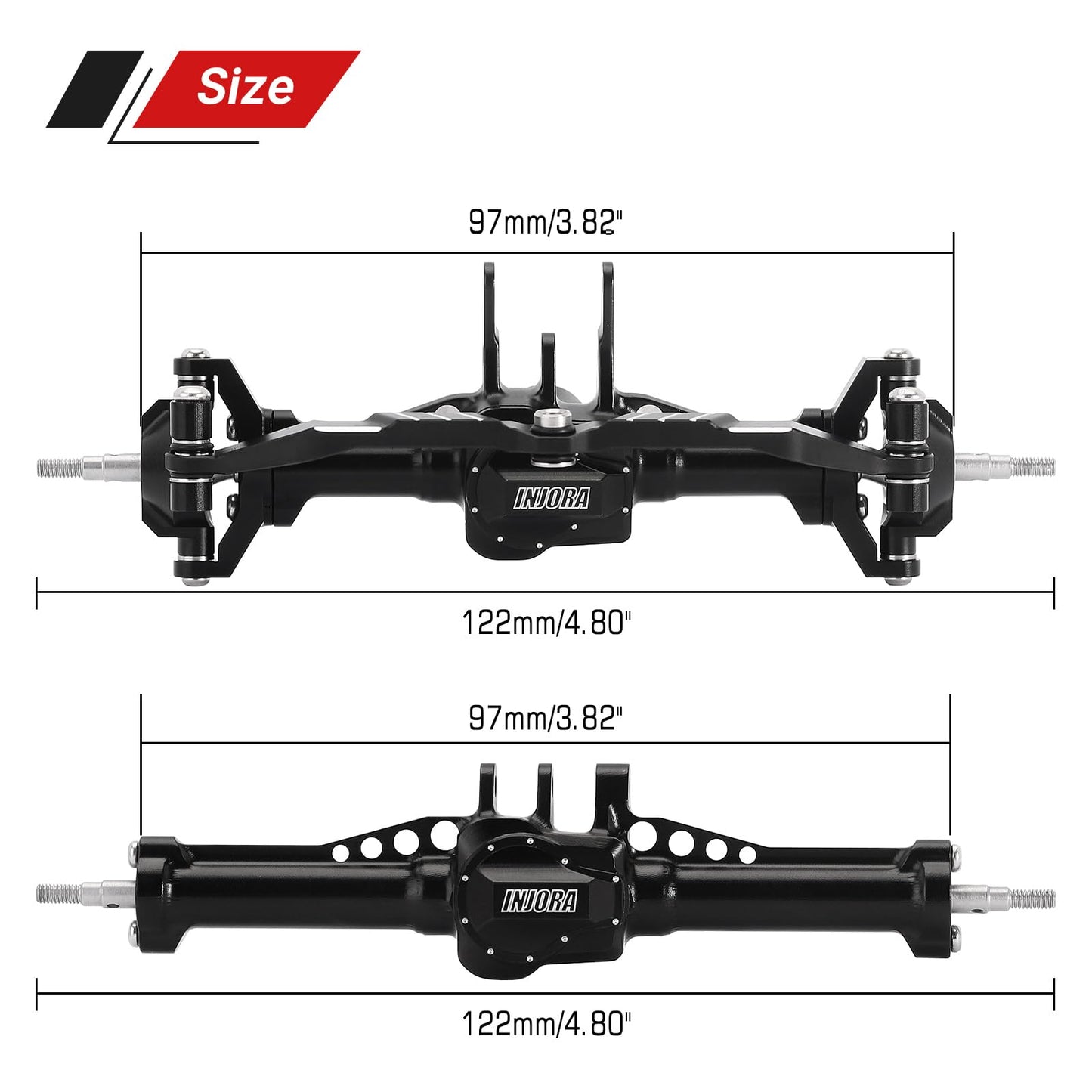INJORA Front&Rear Axles Set - +4mm Extended Aluminum Complete Axles for TRX4M Upgrade 1/18 RC Crawler Car