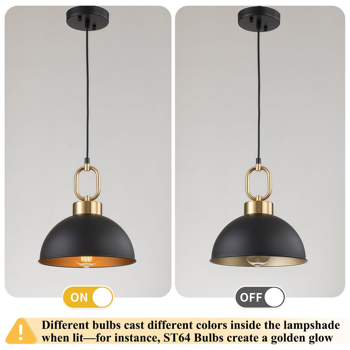 TinHon 2 Pack Black Pendant Lights Kitchen Island, 10'' Farmhouse Industrial Pendant Light Fixtures, Adjustable Height Modern Dome Hanging Light for Kitchen Dining Room Entryway Bar