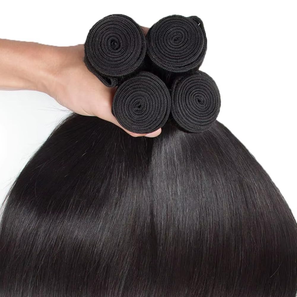 QinMei Brazilian Hair Straight Bundles 10A Grade 10 12 14 inches 100% Unprocessed Virgin Straight Human Hair 3 Bundles Weave Extensions Natural Color