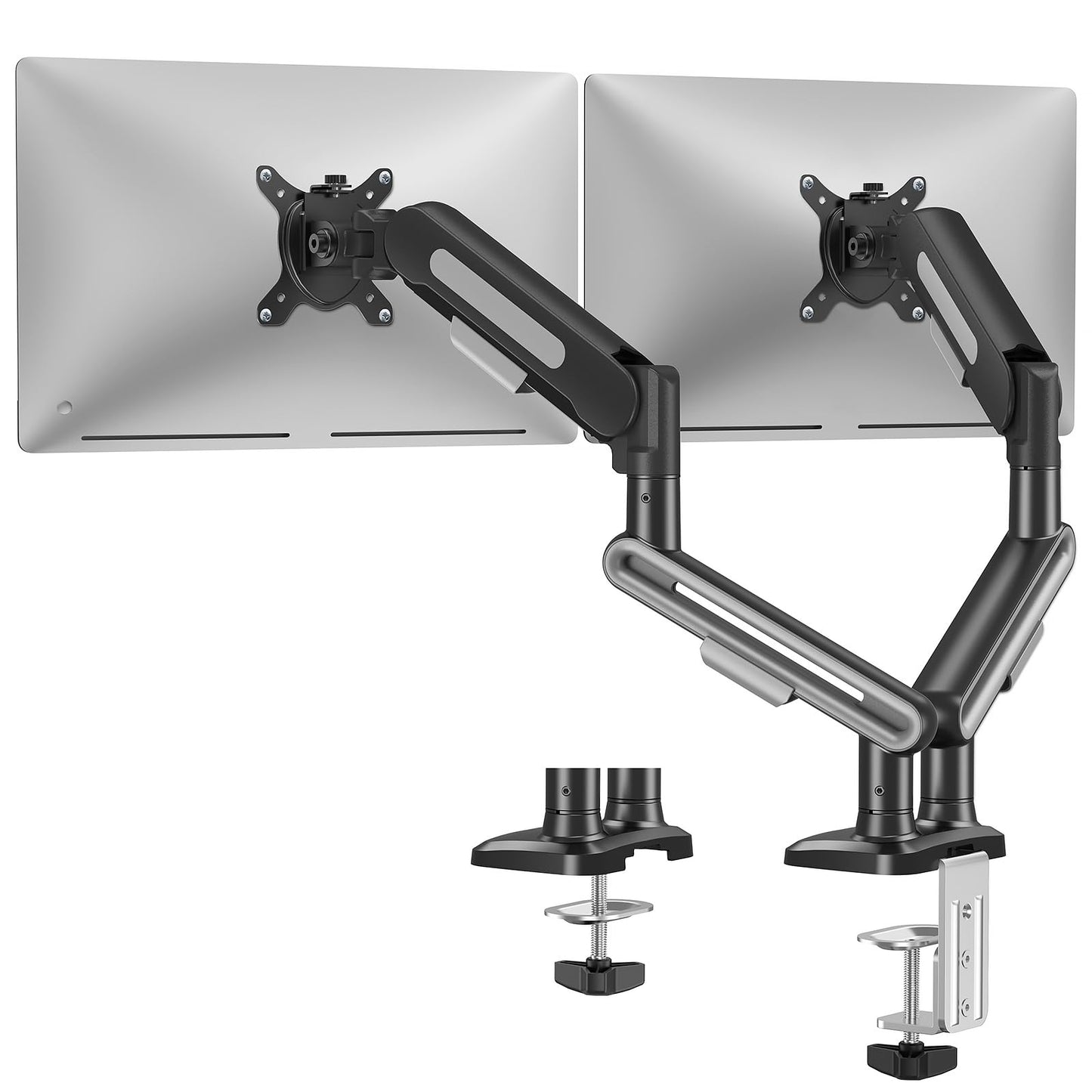 MOUNTUP Dual Monitor Mount Holds 4.4-26.5lbs, Heavy Duty Monitors Arm for 39 37 34 32 27inch,Double Monitor Stand for 2 Monitor, Height Adjustable Monitors Desk Mount with C-Clamp＆Grommet Base