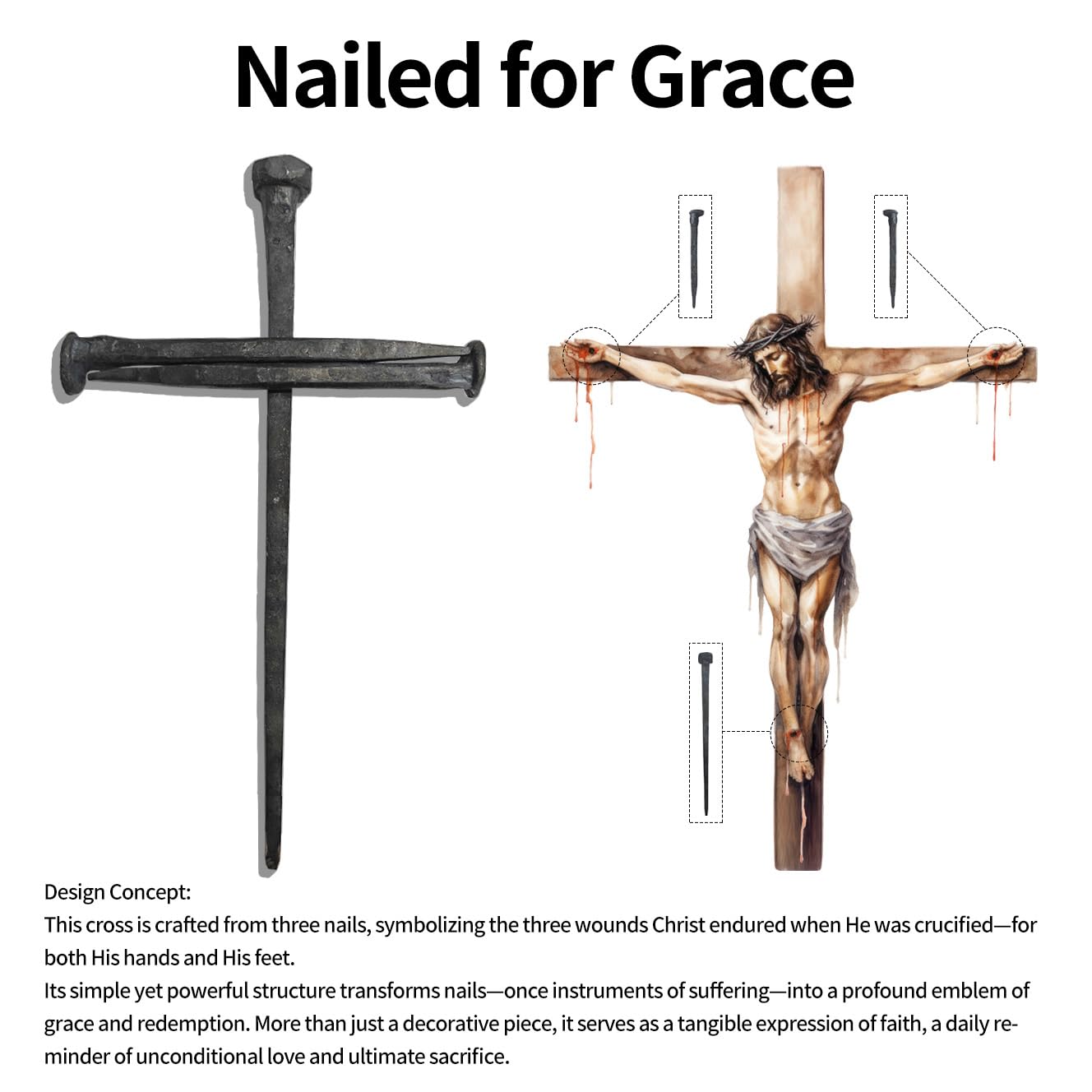 annrose Passion of Jesus Christ Crucifixion Nail Metal Cross,Jesus Christ Tabletop Crucifix,Ordination Gifts,Religious Gifts for Men Women,Religious Fathers Day Gift (Solid Wood Base)