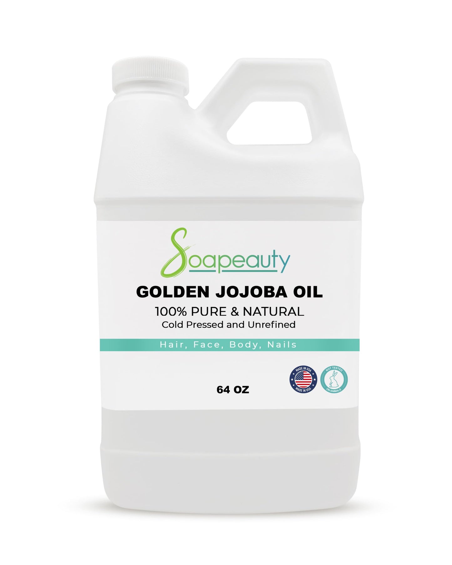 Soapeauty Golden Jojoba Oil | 100% Pure & Natural | Unrefined, Cold Pressed, Hexane Free | Moisturizing Oil for Skin, Face, Hair & Nails - 64 Fl Oz