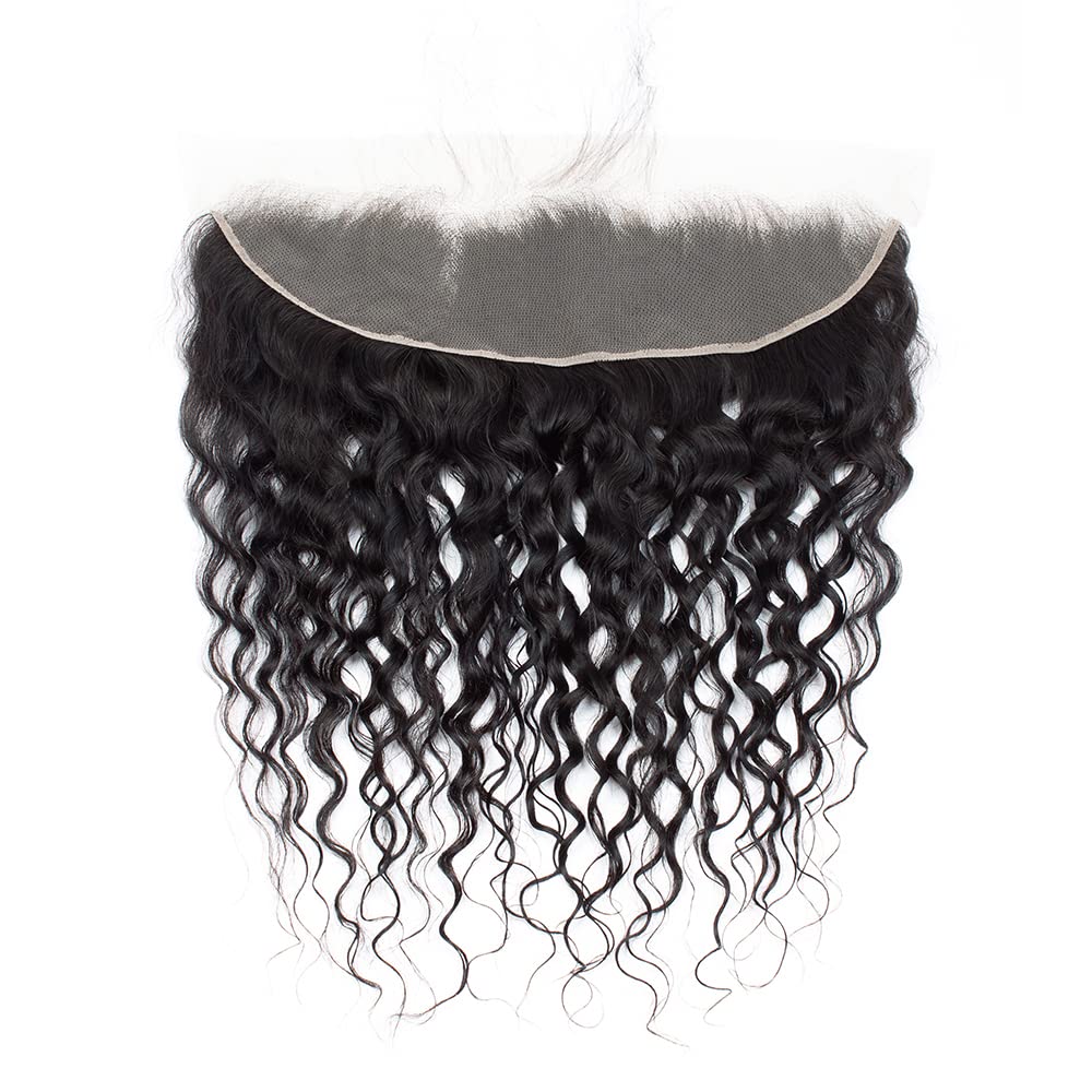 Lace Frontal Closure 13x4 Ear to Ear HD Transparent Lace Frontal Water Wave Brazilian Virgin Human Hair Extensions Frontal Bleached Knots Pre Plucked With Baby Hair Natural Color 18 Inch