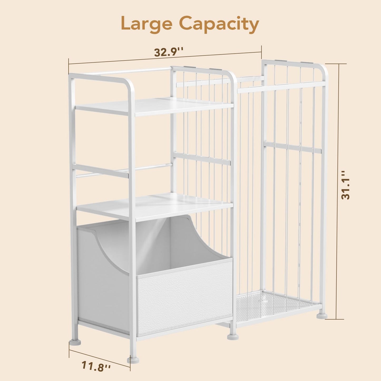 BBLIKE Kids Bookshelf and Toy Storage Organizer, Stuffed Animal Storage Holder with Fabric Toy Chest, 2-Tier Toddler Book Shelf for Kids Room, Playroom, Nursery, White