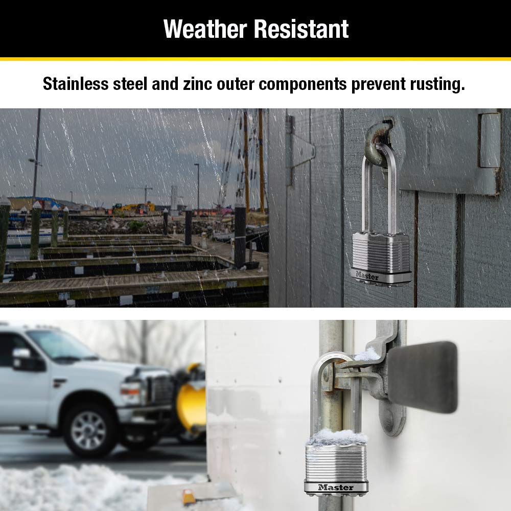 Master Lock M5XQLJ Magnum Heavy Duty Outdoor Padlock with Key, 4 Pack Keyed-Alike