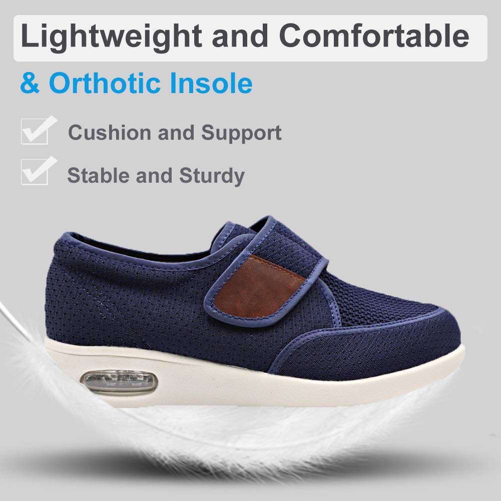 Orthoshoes Mens Diabetic Edema Shoes Lightweight Walking Mesh Breathable Wide Sneakers Strap Adjustable Easy On and Off for Elderly, Swollen Feet, Plantar Fasciitis