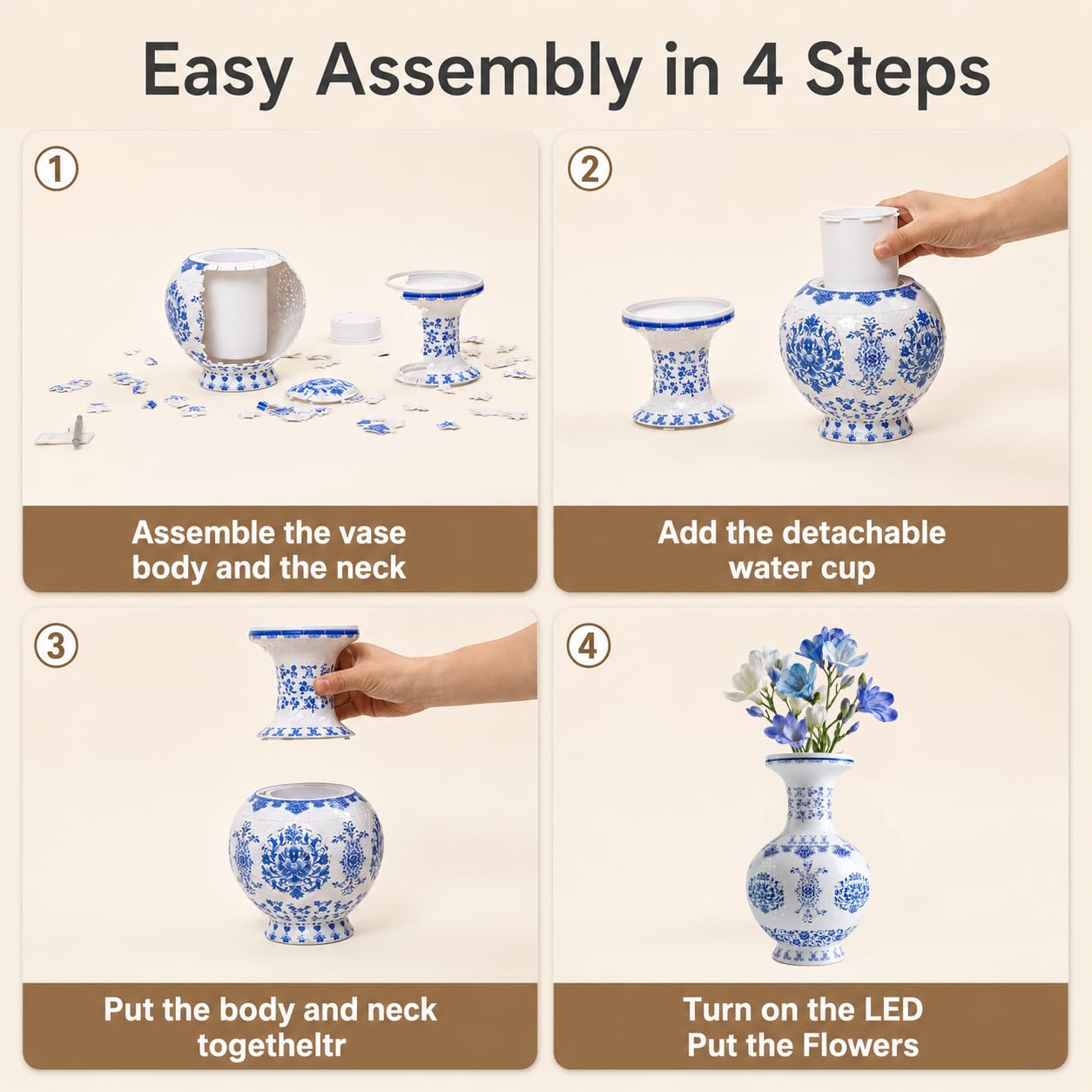 Yizhor 3D Puzzles Vase for Adults, 160 Pieces Puzzle Flower Vase for Home and Office Decor, DIY 4D Jigsaw Vase Arts and Crafts (C - 01)