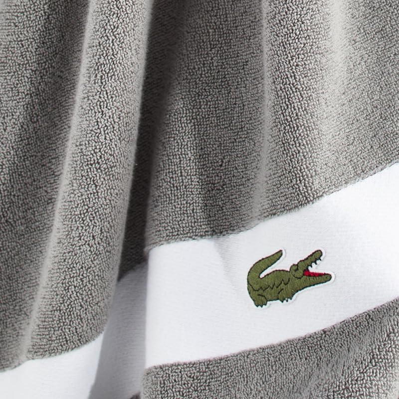 Lacoste Sport Stripe 6-Piece Luxury Cotton Towel Set – Made with 100% Soft Supima Cotton, Absorbent & Quick-Drying, Includes 2 Bath Towels, 2 Hand Towels, 2 Washcloths, Meteorite