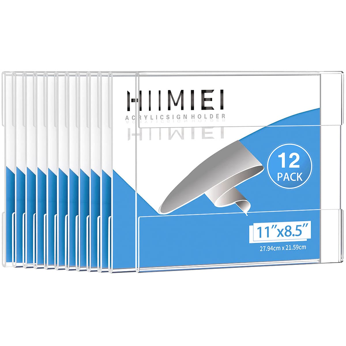 HIIMIEI Acrylic Wall Sign Holder 8.5 x 11 Inches Horizontal 12 Pack, Clear Plexiglass Display Sign Holders Adhesive with 3M Tape, Plastic Photo Ads Frames for Office Hospital Hotel Store