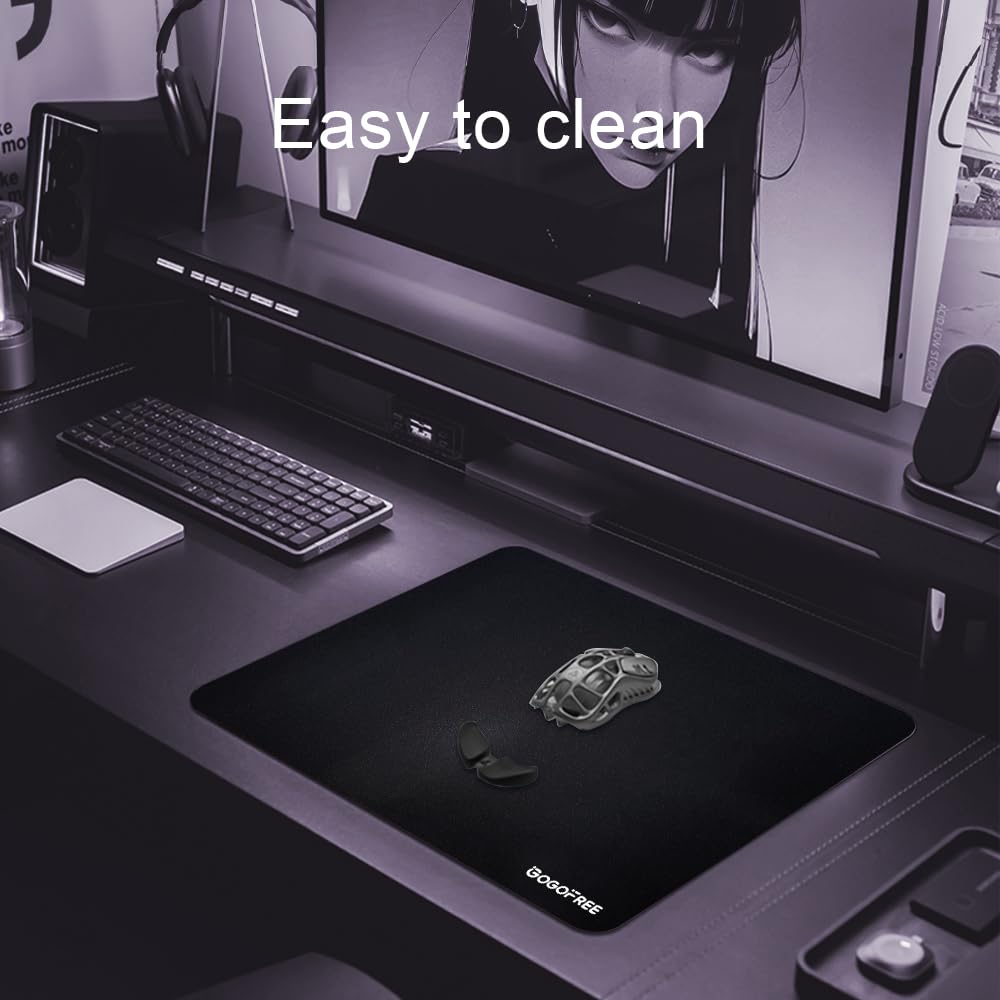 gogofree Glass Mousepad for Gaming, Ultra Smooth Mouse Mat with Hard Surface, Tempered Glass Mouse Pad Precision Speed Control for Games and Office (Black, 19.7" L x 15.7" W)
