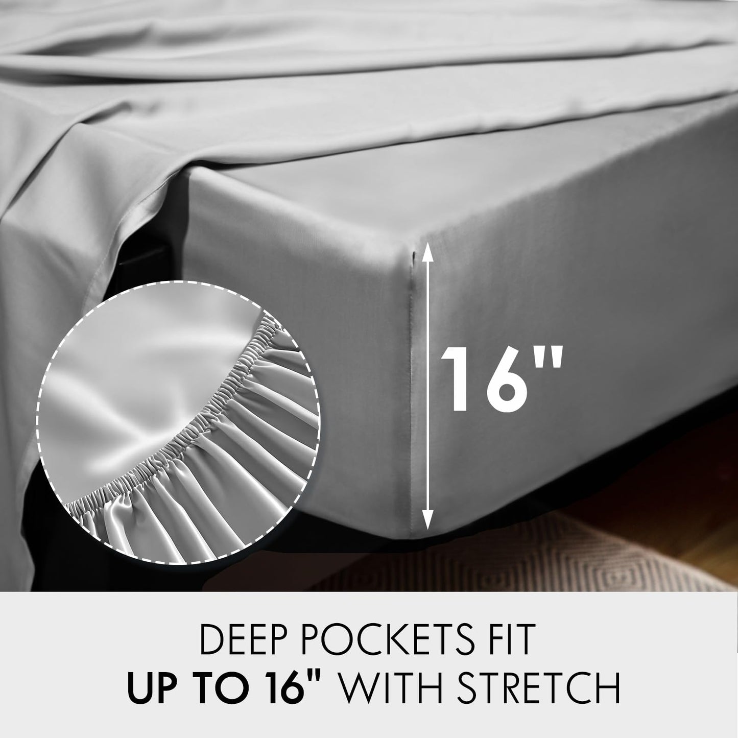 Cleva Sheets Queen Bed Sheet Set, 100% Rayon derived from Bamboo, Luxuriously Soft, Cooling, Double Stitching, 16" Deep Pockets (Queen, Silver)
