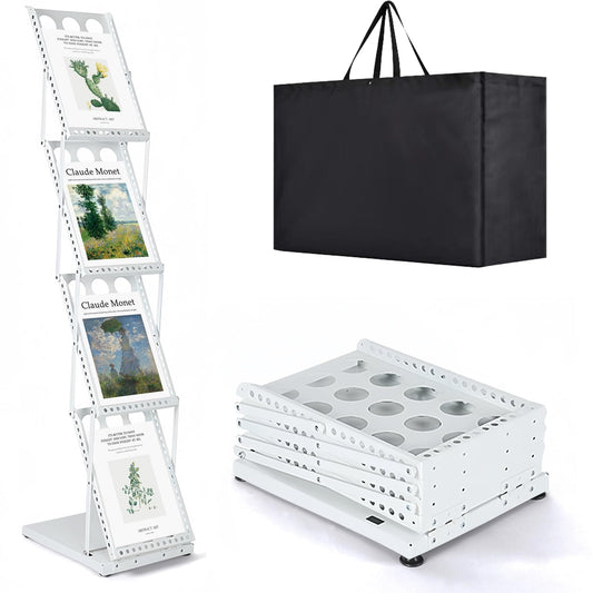 Estleys Trade Show Literature Stand Display Rack, Magazine Brochure Catalog Display Stand, Magazine Floor-Standing with Portable Oxford Bag for Office Store Exhibition Trade Show (White)