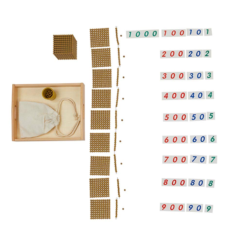 Kghios montessori toddler math beads gold beads and cards banking materials set thousand cubes decimal system math teaching materials toys
