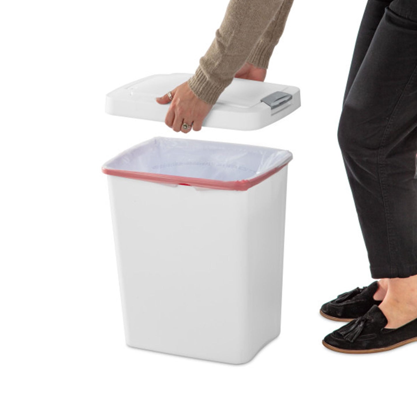 Sterilite 7.5 Gallon TouchTop Wastebasket Trash Can with Pop Up Lid for Kitchen, Bathroom, Mudroom or Office, 4 Pack, White