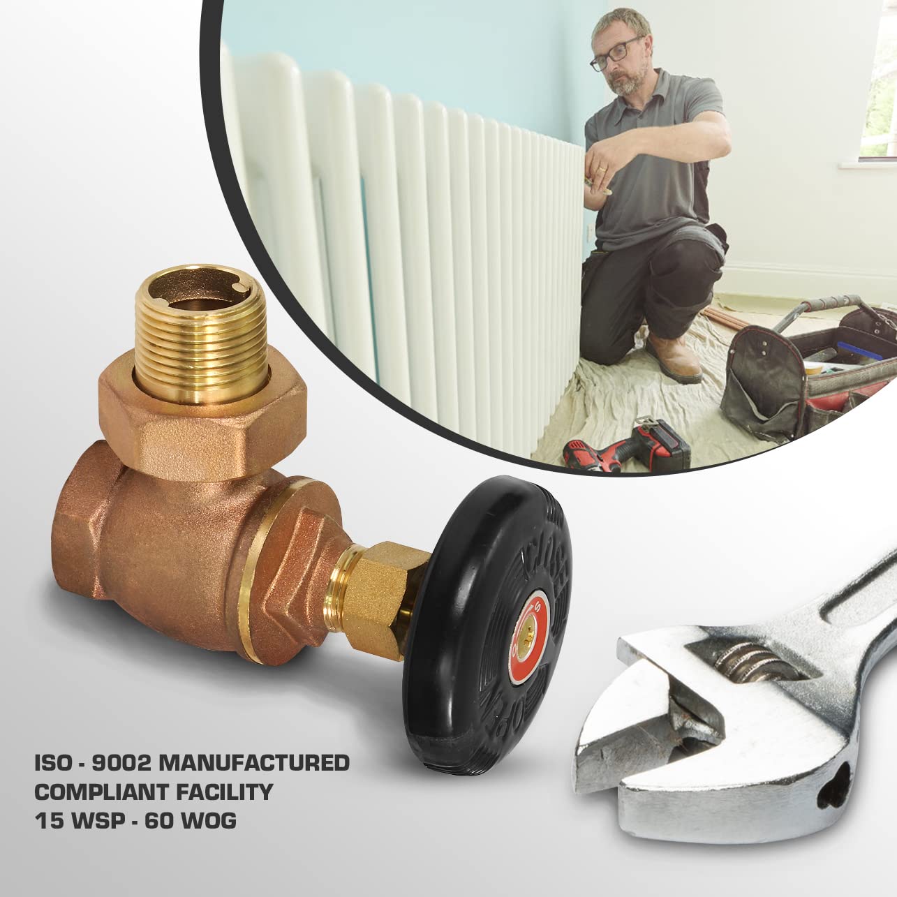Midline Valve 6I564-5 Steam Radiator Valve; Air Vent Temperature Control; 3/4 in. FIP x Male Union; Brass (5 Pack), 0.75 Inch