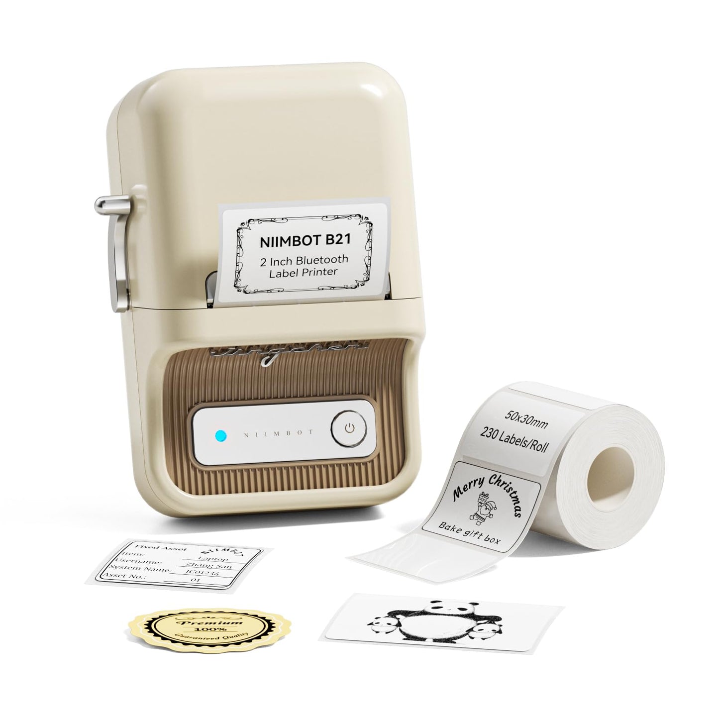 NIIMBOT B21 Label Maker Machine with Tape, 2 Inch Portable Sticker Printer Thermal Labeler for Gift Jar Candle Address Labels for Home Office Business Organization, Supports Mobile & PC, White