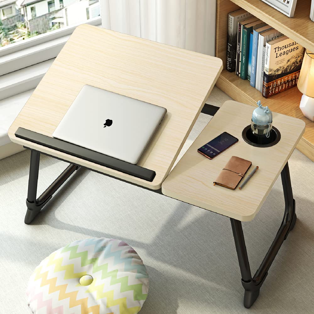 Laptop Desk for Bed,Asltoy Laptop Bed Tray Table,Foldable Lap Desk Stand Notebook Desk Adjustable Laptop Table for Bed Portable Notebook Bed Tray Lap Tablet with Cup Holder (Pink)