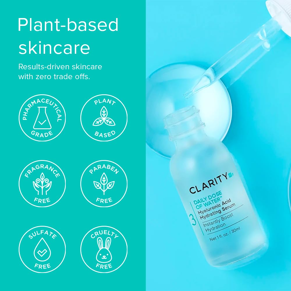 ClarityRx Daily Dose of Water Hyaluronic Acid Serum for Face, Daily Anti Aging Hydrating Serum Treatment for Dry, Dull Skin, Natural & Plant Based