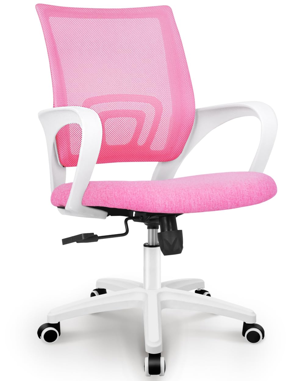 NEO CHAIR Office Desk Computer Chair Ergonomic Mesh Gaming Cushion Seat with Comfy Lumbar Mid Back Support Adjustable Height Swivel Rolling Wheels for Home Task (Pink)