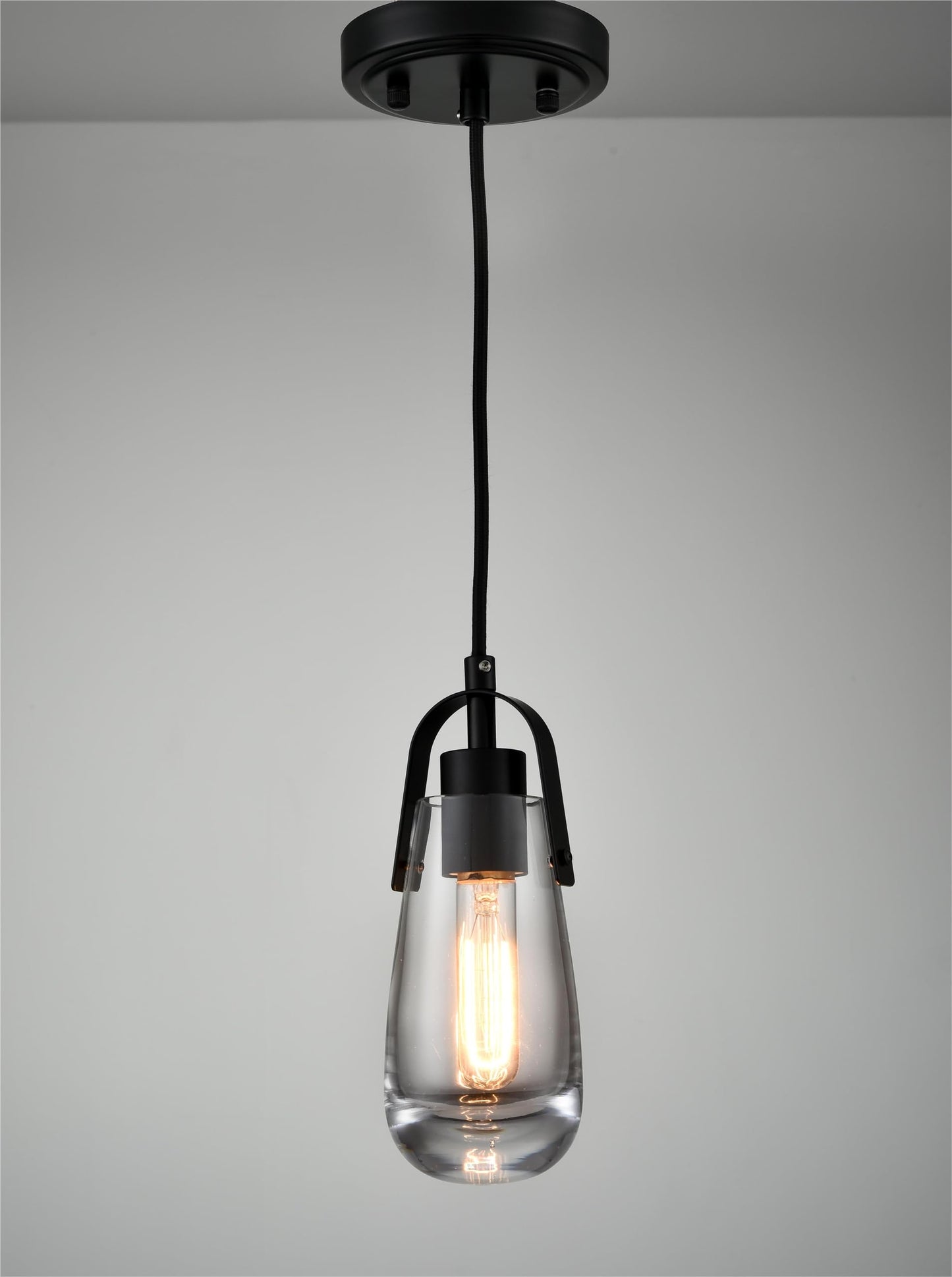 DEYNITE Industrial Home Pendant Light Fixtures Black Hanging Light with Clear Glass for Kitchen Island