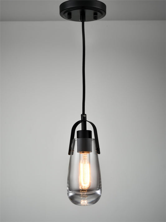DEYNITE Industrial Home Pendant Light Fixtures Black Hanging Light with Clear Glass for Kitchen Island