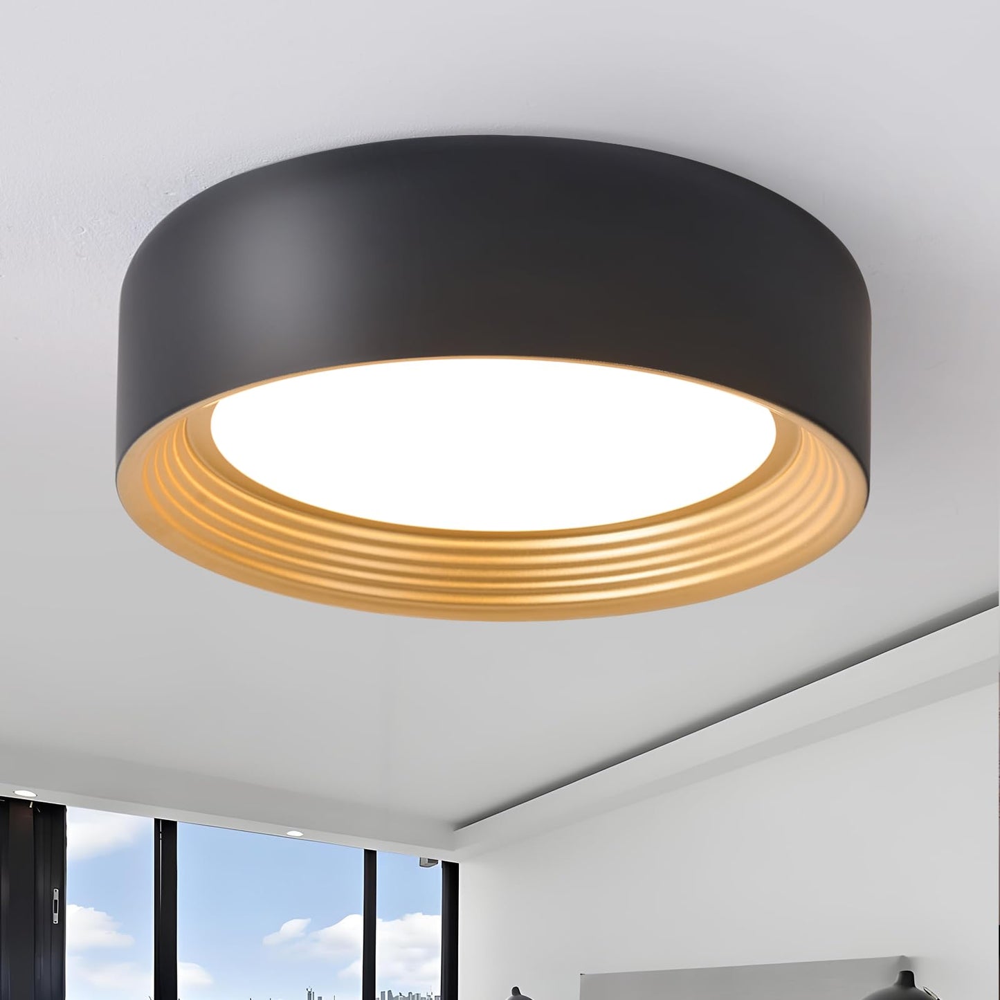 Suenigle Dimmable Modern LED Flush Mount Ceiling Light,11.8 Inch 5CCT 24W/3000K-6000K,Minimalist Round Black and Gold Close to Ceiling Lighting Fixtures for Kitchen,Hallway,Laundry Room,Entryway,Porch