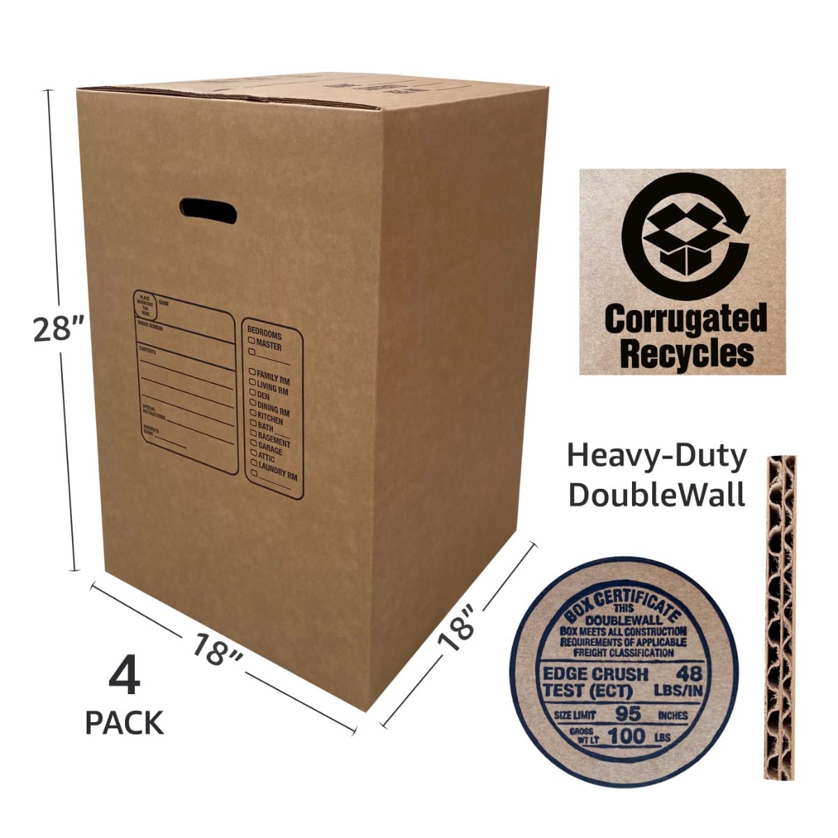 Uboxes 4 Kitchen Moving Boxes Double Wall 18x18x28" boxes,BOXBUNDKIT04