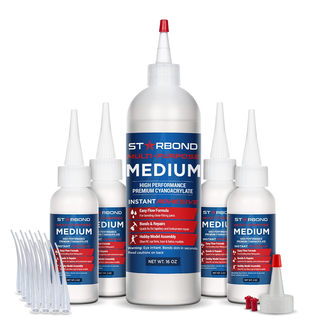 Premium Grade Cyanoacrylate (CA) Super Glue by Starbond - 16 oz. Complete Refill KIT (453g) - with Extra Bottles, Caps, and Microtips - for Woodturning, Pen Turning, Hobby, Lapidary, Acrylic Nails