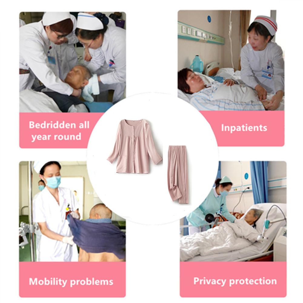 LAROTSUBA Bedridden Patient Clothing,Patient Clothes,Post-op Tearaway Clothes with Magic Sticks,Patient nursing Tops and trousers Set for Home Care,Post Surgery,Elderly(Man,Grey,L)