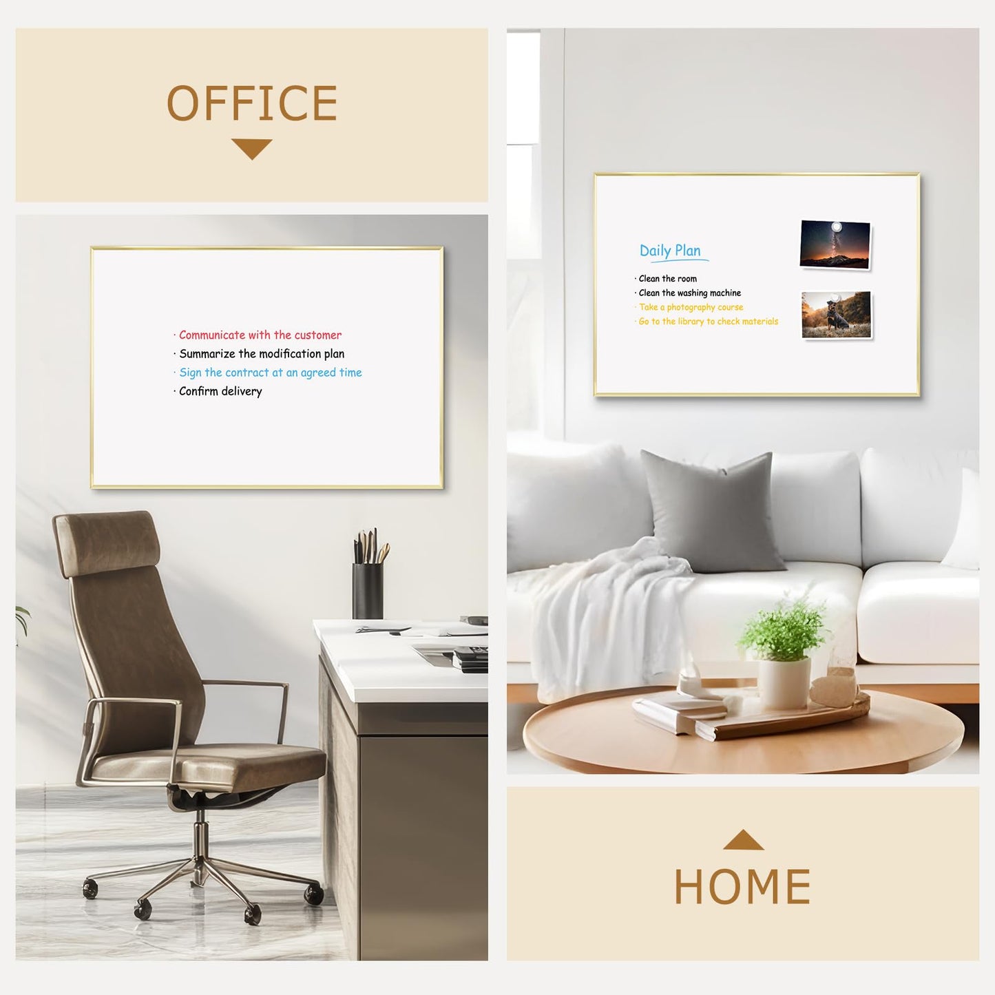 QUEENLINK Magnetic Whiteboard, 36"x24" Gold Aluminum Frame Dry Erase White Board for Wall, Large Wipe Board with 6 Magnets, 4 Markers & 1 Eraser for Home and Office