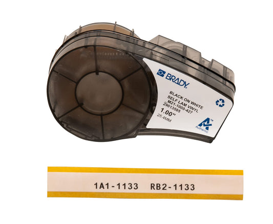 Brady Authentic (M21-1000-427) Self-Laminating Wire Wrap for Control and Electrical Panels, Datacom Cable Labeling, Black on White-For M210, M210-LAB, M211, BMP21-PLUS and BMP21-LAB Printers, 1"W 14'L
