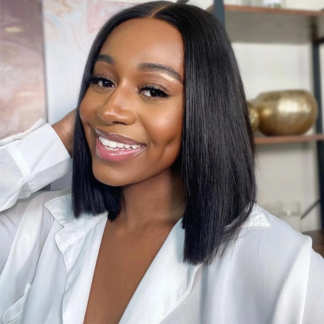 ISEE Hair M Cap 9x6 Bob Wig Human Hair Glueless Wigs Pre Plucked Pre Cut HD Lace Front Glueless Wigs Human Hair 180% Density Short Straight Bob Wigs for Black Women 16 inch