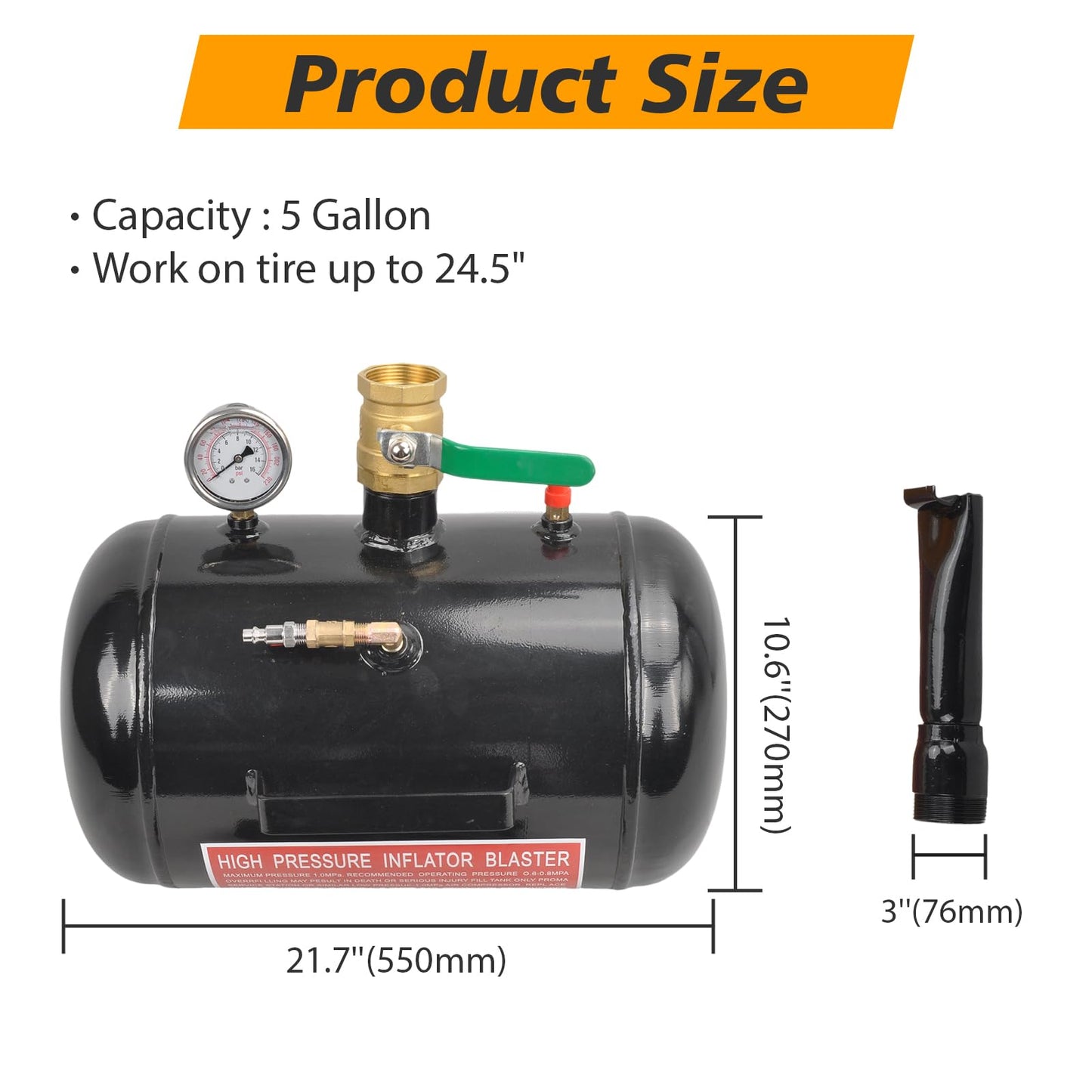 higehio Tire Bead Seater 145PSI Blaster Tool 5 Gallon Air Tire Seating Blaster Inflator Wheel Seating Tool Inflator Tank for Car Truck ATV Tank,Black