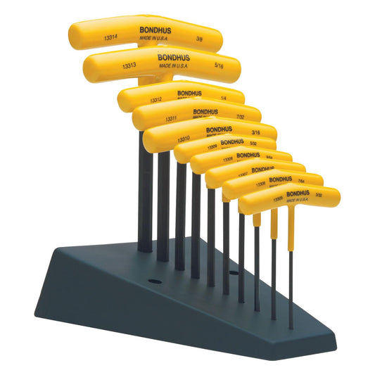 "Bondhus 13390 Set of 10 Hex T-handles w/Stand, sizes 3/32-3/8""", multi, one size