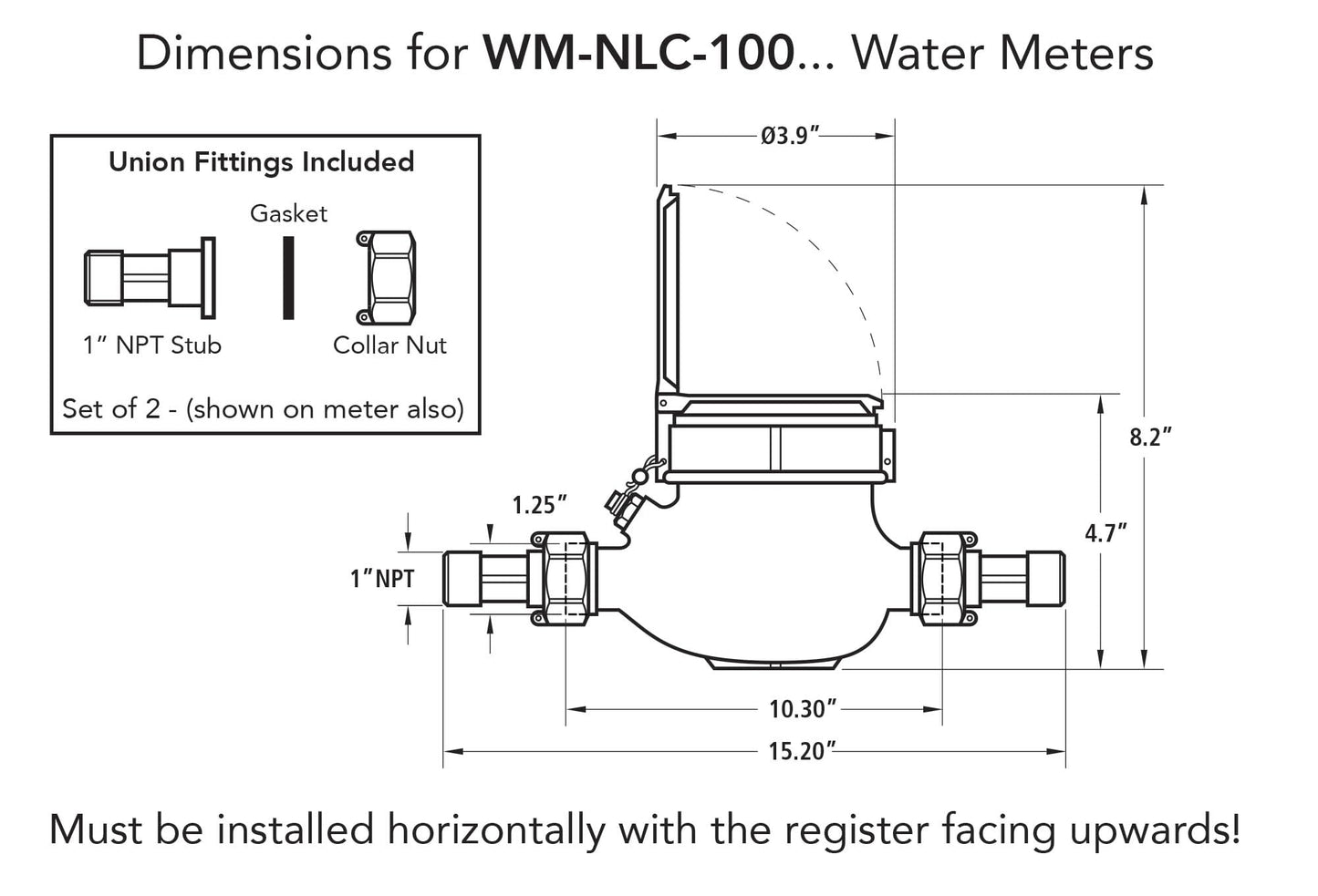 1” Water Meter: No Lead Brass, NSF Certified, Multi-Jet, Gallons (Horizontal Installation)